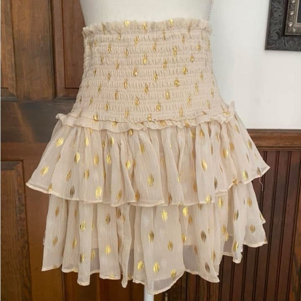 Elegant Cream and Gold Ruffled Skirt